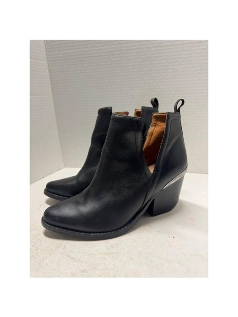 Jeffrey Campbell Cromwell Black Leather Cutout Western Ankle Boots Silver 6.5